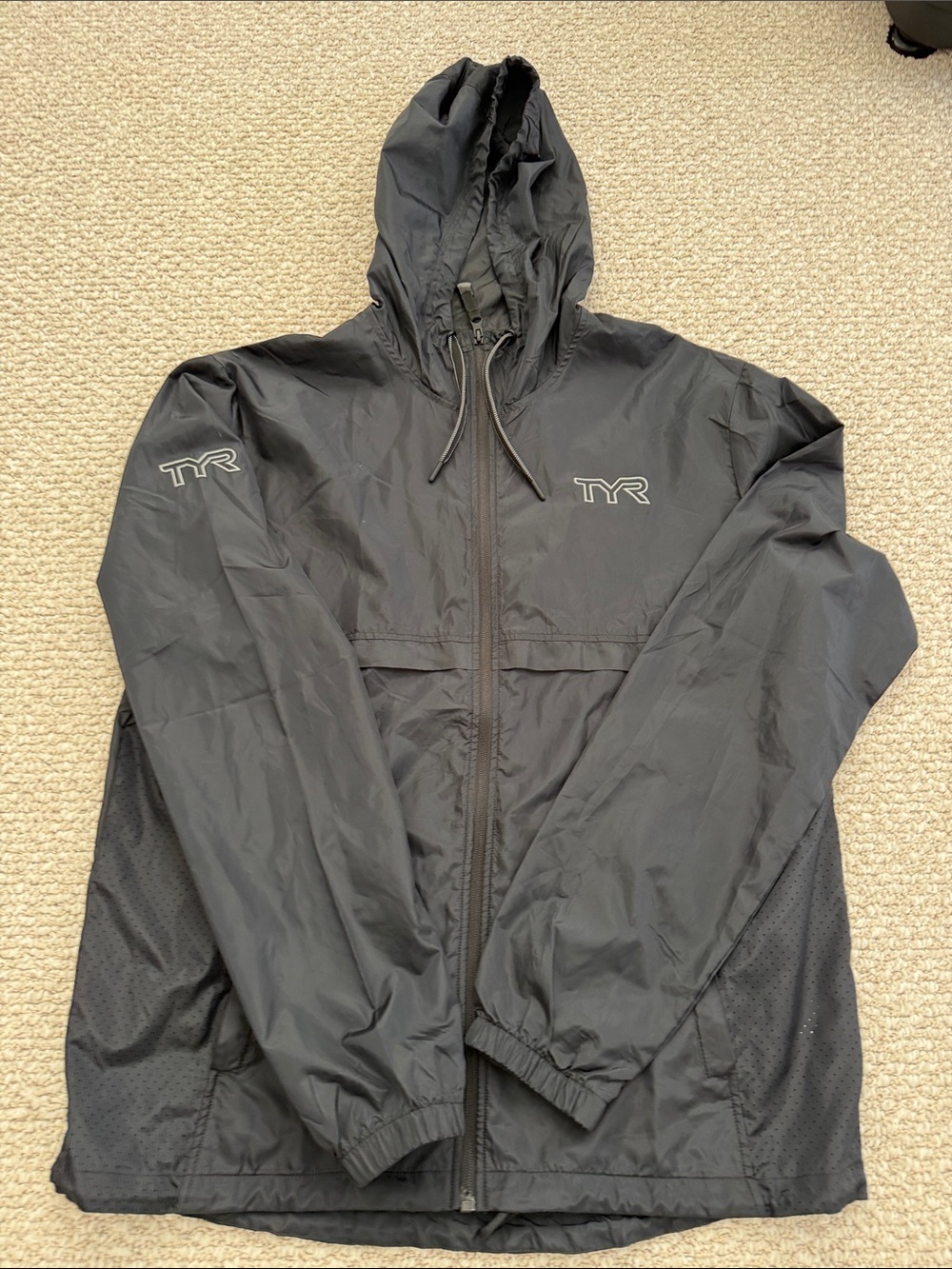 TYR Team Issue Black Hooded Swimming Windbreaker with Logos